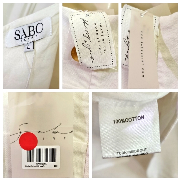 SABO Skirt Bella White Cut-Out Dress with Beige Button Detail, Large,NWT - Picture 16 of 16